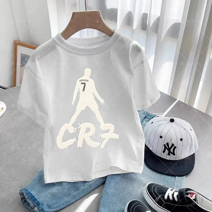 New Summer CR7 Print Cotton Boys Girls T-shirt Cristiano Ronaldo Clothing Fashion Outdoor Casual Fashion Sports Tees Top T-shirt