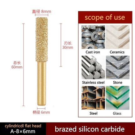 6mm Shank Brazed Diamond Grinding and Polishing Head for Cast Iron Stone Marble Tile - Deburring Metal Processing  Carve