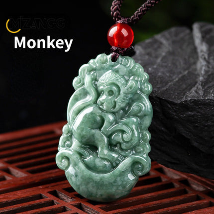 Natural A Goods Jadeite Twelve Chinese Zodiac Rat Tiger Pendant Jewelry Hand-carved Custom Mascot Jewelry Jade Necklace Gift