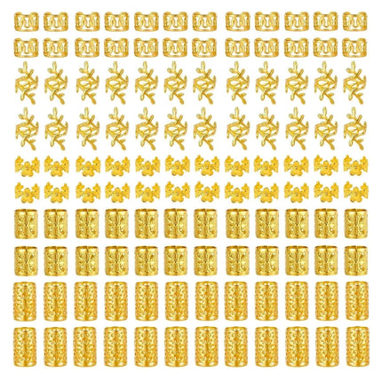 120PCS Rings Gold Cuffs Multi Style Hair Rings  Hair Beads for Braid Loc Dreadlock Accessories for Women and Girls
