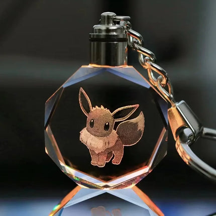 Pokemon Cartoons Anime Figure Pikachu Charizard Mewtwo Eevee Crystal Collection Luminous Keychain Pendant Model  Toy Gift