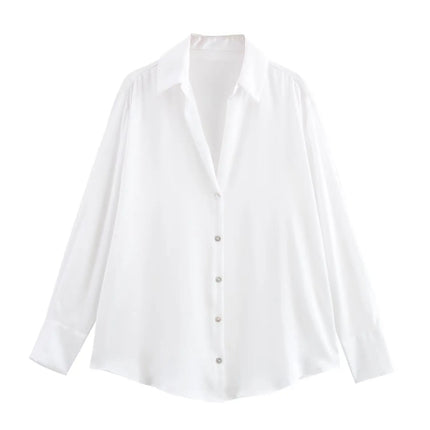 Classic Silk Satin Feel Shirt New Spring Collection Long Sleeve Polyester Fabric Women's Premium Fashion Regular Length
