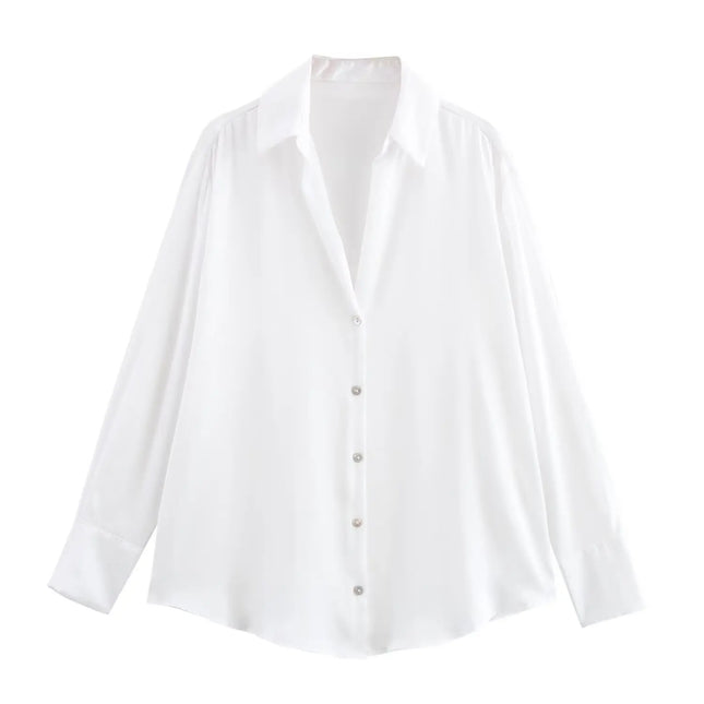 Classic Silk Satin Feel Shirt New Spring Collection Long Sleeve Polyester Fabric Women's Premium Fashion Regular Length