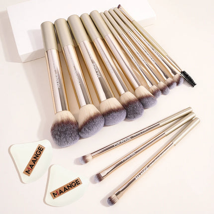 MAANGE 13pcs Premium Synthetic Hairs Makeup Brushes Soft Gentle for Foundation Eyeshadow Powder with 2pcs Air Cushion Puffs Kit
