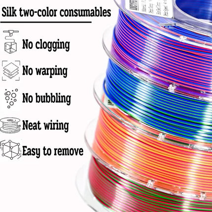 Dual Color Filament Silk PLA 1.75mm 1kg/500g/250g 3D Printer Filament High SpeedShiny PLA Multicolor Black Red Blue Bundle
