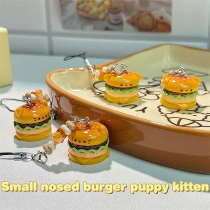 Cute Hamburger Cat Puppy Phone Chain Lanyard Bag Keychain Pendant Charm Elegant Keyring Sweet Girly Backpack Hang Ornament Gifts