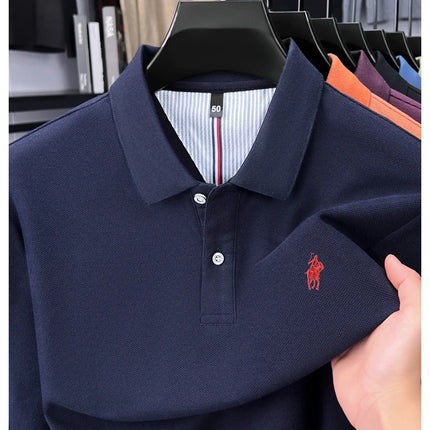 100% pure cotton luxury men's long-sleeve polo shirt designer brand Paul pony embroidery soft comfort spring autumn casual T-shirt