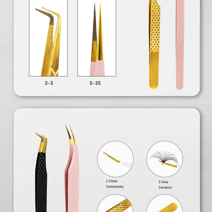 1pc Fiber Tip Tweezers Stainless Steel Straight Curved Nail Tools Volume Eyelash Accurate Tweezers Clip Set Makeup Tools