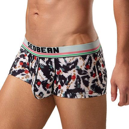 Seobean  Men's Soft Flat Bottom Sports Underwear Comfortable Boxer Briefs Fashion Floral Design