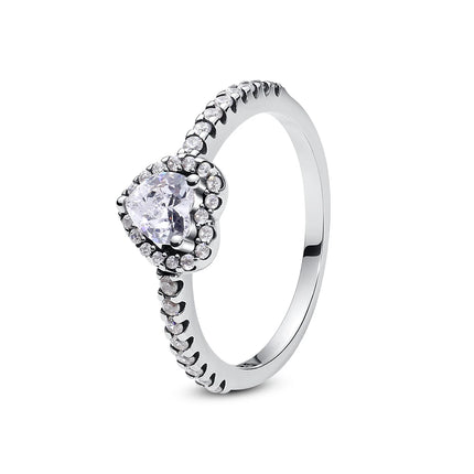 Original 925 Sterling Silver Ring Love Heart Pave CZ Crystal Stackable Rings For Women Wedding Engagement Birthday Gift Jewelry