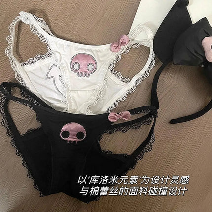 Y2K Kuromi Cotton Panties Sanrio Underwear for Women Anime Kawaii Low Waist Briefs Lace Bow Tie Sexy Girl Soft Sweet Student