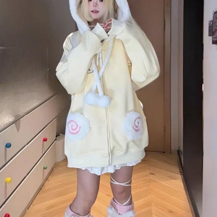 Japanese Kawaii Cartoon Embroidery Hoodies Women Cartoon Cute Pocket Loose Sweatshirt 2026 Y2k Aesthetic Casual Grunge Hoody