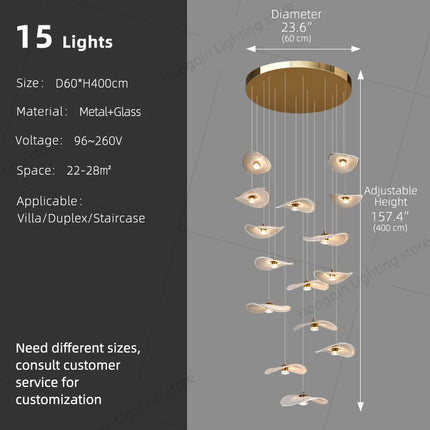 Luxury Stair Chandelier Pendant Light Lighting Duplex Loft Glass Hanging Lamp Nordic Minimalist Long Staircase Chandelier Lustre