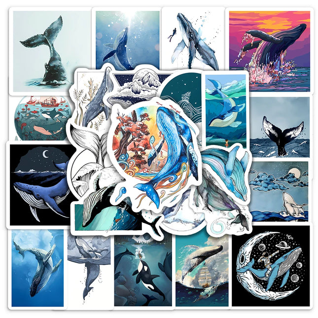 Aesthetic Whale Stickers Watercolor Ocean Art DIY Kids Toys Gift Decorative Decal for Scrapbook Laptop Phone Luggage Waterproof