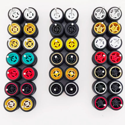 20 Sets 1/64 Wheels Rubber Tires Diameter 9.8mm 11mm 14mm 17mm for Matchbox/Domeka/HW 1:64 Diecast Alloy Car Models