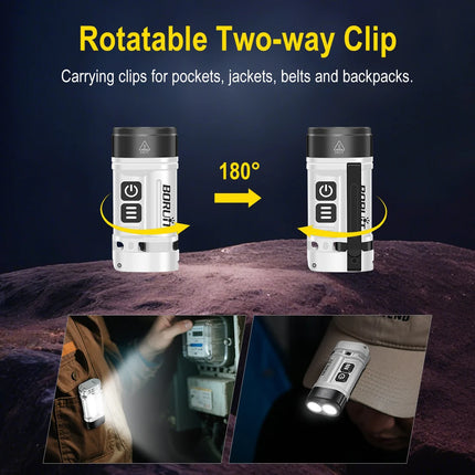BORUiT U10 LED EDC Flashlight 880LM Super Bright Torch with Magnetic Work Light Use AA or 14500 Battery Camping Pocket Lantern