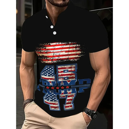 Summer Polo Shirt Men's High-end 3D Digital Printed Short Sleeve Polo Shirt Men's Top