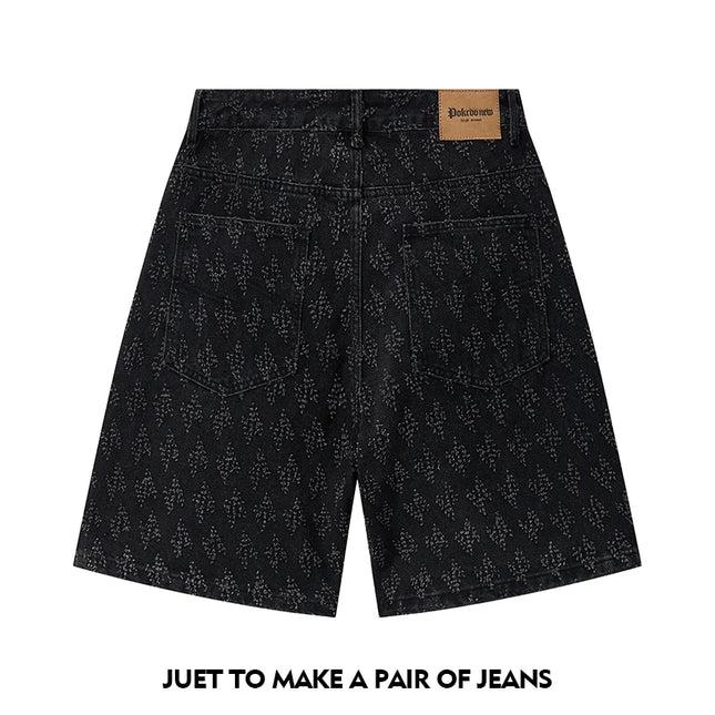 Ummer Men’s Denim Shorts Combine Classic and Fashionable Tattered Designs Straight Fit Loose Black Jeans Y2K High Street Shorts