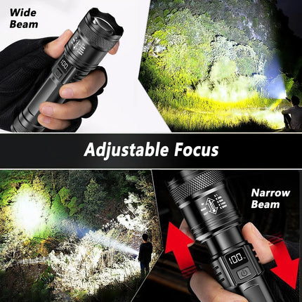 100000LM Super Bright Flashlight Rechargeable LED Torch Long Range Tactical Lamp for Outdoor Waterproof Camping Fishing Lantern