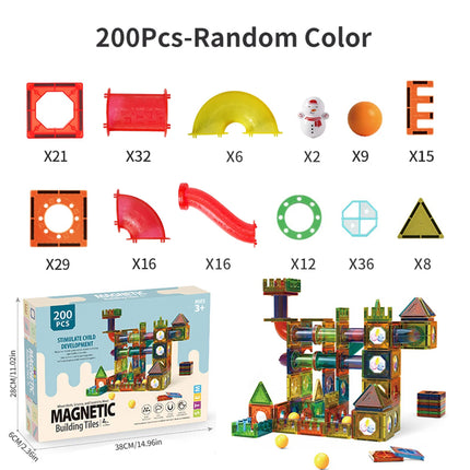 Magnetic Tiles Building Blocks for Kids 3D Clear STEM Toys Magnetic Marble Run Pipe Track Assembly Gift for 3-6 Years Old