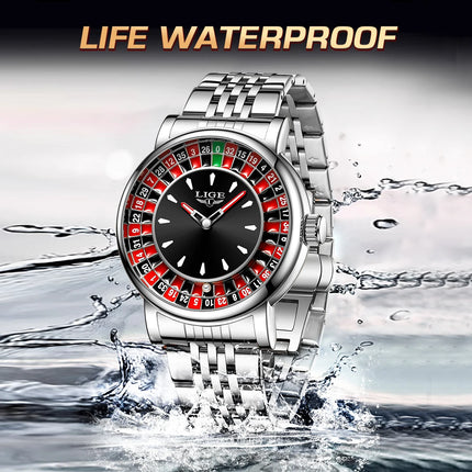 LIGE Fashion Men Watch Rotating Dial Las Vegas Roulette Desktop Theme Watch Men Waterproof Luminous Clock Watches Creative Clock