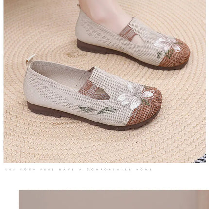 Women's Summer 2025 Breathable Soft-Soled Non-Slip Leisure Mesh Embroidered Flats