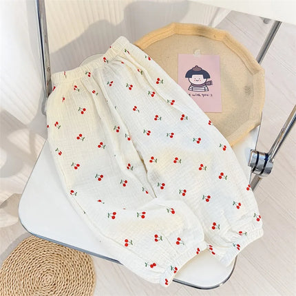 Kids Trousers Baby Summer Korean Bottoms Girls Cartoon Muslin Bloomer Children Casual Elastic Waist Playwear Fashion Clothing