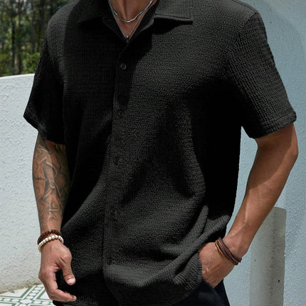 Men's casual shirts, short-sleeved men's shirts, summer clothes, pleated fabrics, light and breathable, suitable for queuing for