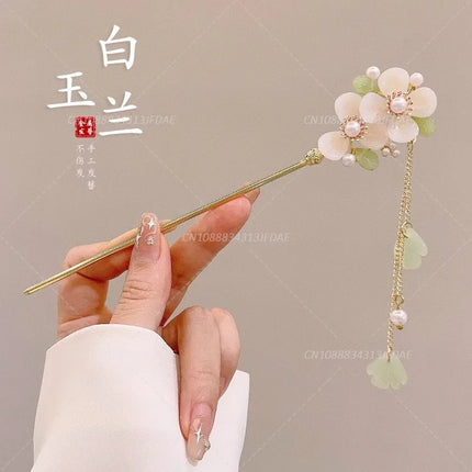Chinese Style Hair Stick Glowing Lotus Lantern Hairpin Women Ancient Style Palace Lantern Hair Stick Flower Tassel Hair Insert