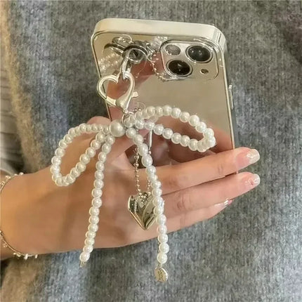 2025 New Korean Sweet Pearl Bow Keychain Heart Pendant Keyring Y2K Aesthetic Key Holder for Girls Bag Pendant Accessories