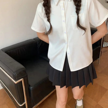 Summer White Loose Fit Shirt American Versatile Salt Series All-Match Pure Color Simple Slimming Student Top Women's Fashion