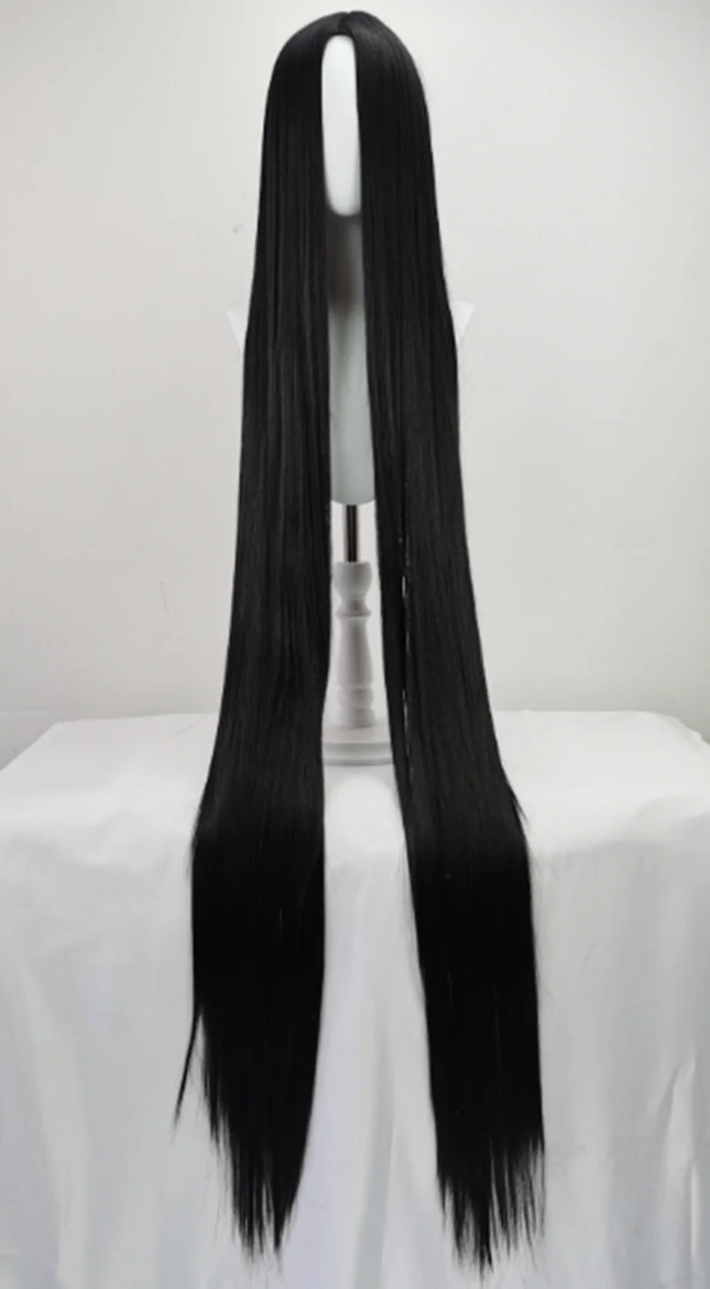 150cm wig Extra-long black and white cosplay center-parted wig anime 60 inch wig