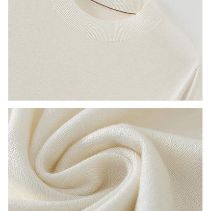 2026 Spring/Summer New Men's Short Sleeved 100% Wool T-Shirt Sweater O-neck Solid Color Loose Knit Pullover Business Casual Tops