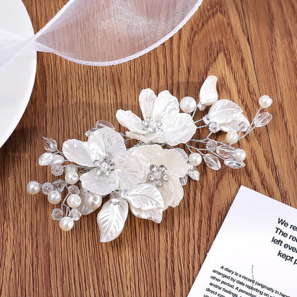 Crystal Pearl Flower Hairpin Wedding Guest Headdresses White Shell Flower Hair Clip Barette Hair Woman Wedding Hair Accessories