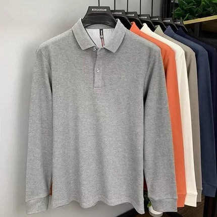 Heavyweight pure cotton high-end Polo shirt, men's spring and autumn new long sleeved T-shirt, solid color top