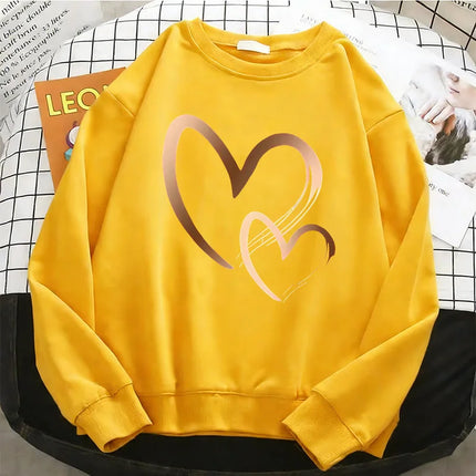 Fashion Love Heart Womens Solid Hoodies Basic Warm Fleece Sweatshirt Soft O-Neck Pullover Casual Female Clothes