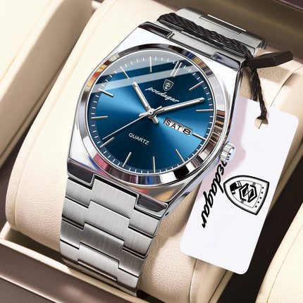 POEDAGAR Exquisite Business Men's Watch Stainless Steel Waterproof Luminous Man Wristwatch Date Week Classic Men's Quartz Watches