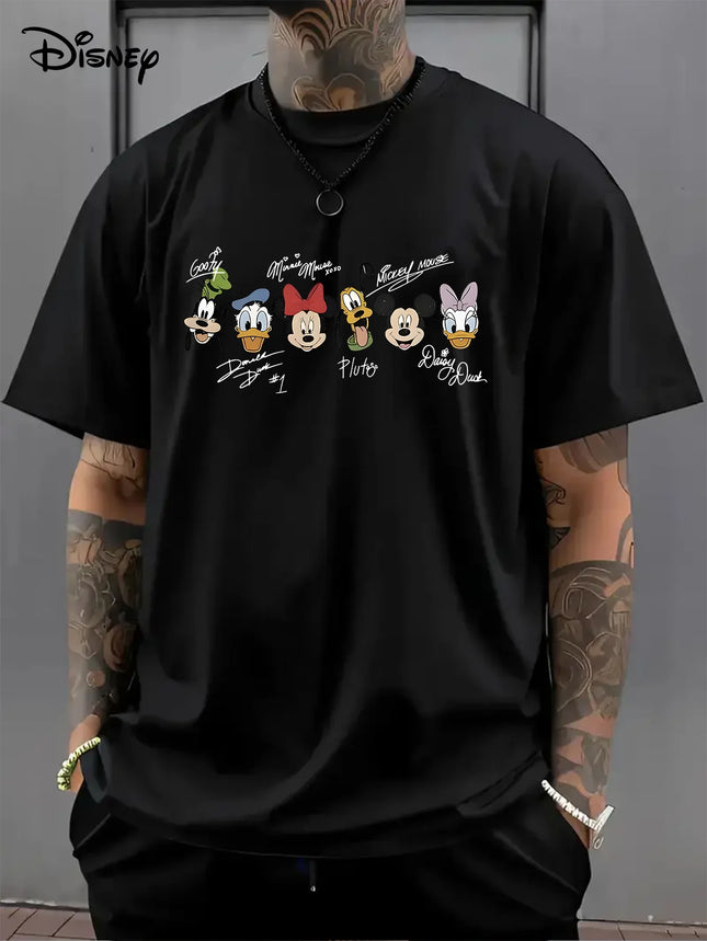 Disney T Shirt Men's Summer New Street Hip Hop Large Loose Casual Top Mickey Mouse And Donald Duck Cartoon Print Cotton T-shirt