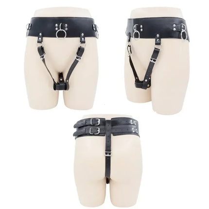 BDSM Leather AV Wand Vibrator Holder Harness Woman,Forced Orgasm Sex Suit Lingerie,Chastity Belt,Bondage Restraints Adult Games