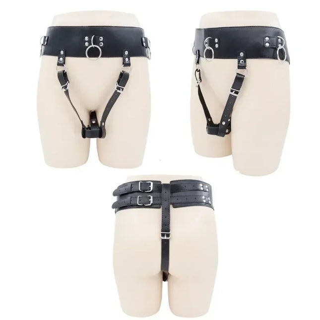 BDSM Leather AV Wand Vibrator Holder Harness Woman,Forced Orgasm Sex Suit Lingerie,Chastity Belt,Bondage Restraints Adult Games