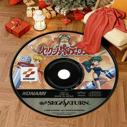 Anime CD Records Living Room Carpet Creative Circular Carpet Seat Basket Cushion Themed Decor Floor Mat Gaming Room Round Rug