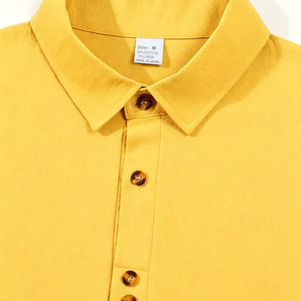 2026 Summer Men Cotton Linen Polo Shirt Short Sleeve Turn Down Collar Loose Fit Casual Daily Office Beach Travel Solid Color Top