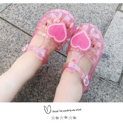 New Summer Children Jelly Princess Sandals Sweet Heart Shaped Girls Toddlers Baby Breathable Hollow Shoes