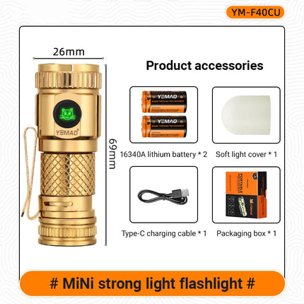 1200lm Mini Flashlight EDC Torch with 4* LEDs and Red Flash Aux LED Copper Metal Pen Flashlight with Magnetic Base Emergency