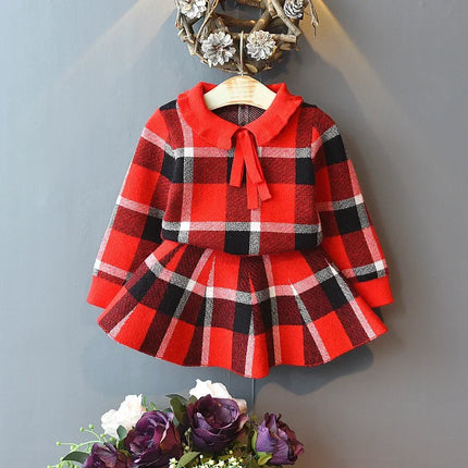 Fall toddler girl sweaters  2022 new warm knitted shirt suit skirt Korean fashion autumn winter clothes children's two piece set