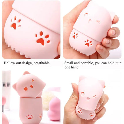Cute Silicone Makeup Sponge Holder Cat Shaped Sponge Rack Powder Puff Case Cosmetic Blender Sponge Box Makeup Egg Drying Case