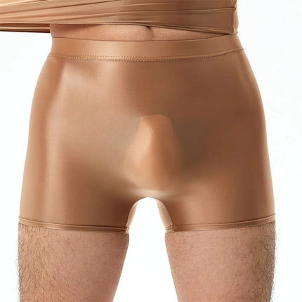 Mens Sexy Nylon Sheer Shiny Oil Boxer Shorts Underwear Solid Color Boxershorts Erotic Elastic Ice Silk Panties Underpants Cueca