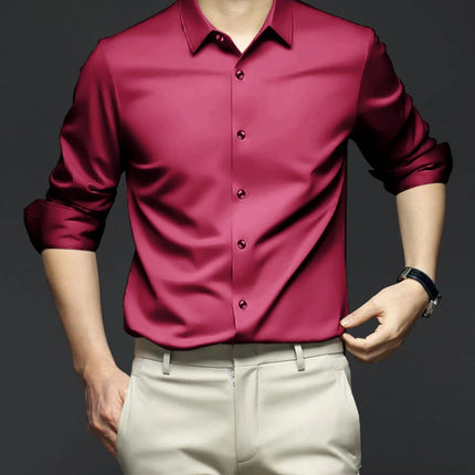 S-6XL Men's Blue Shirt Business Leisure Social Fashion High Quality Ice Silk Shirt Casual Work Top