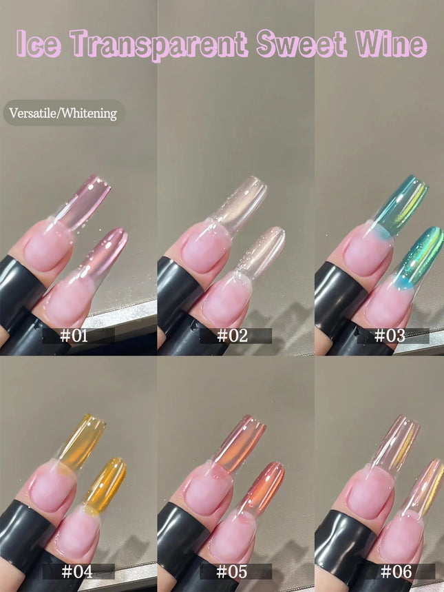 1-12pcs ZH Spring/Summer Ice Transparent Sweet Wine Glass Beads Cat Eye Nail Polish Gel New Flashy Popular Pink Nail Supplies