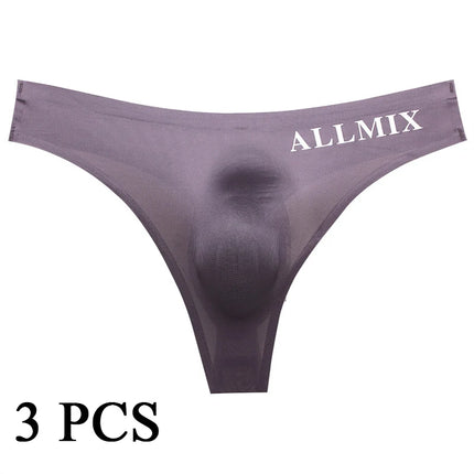 3 PCS Sexy Transparent Underwear Men Thongs Sports Fitness Letter Thin Hip Panties G-Strings Ice Silk Low Waist Seamless Thongs